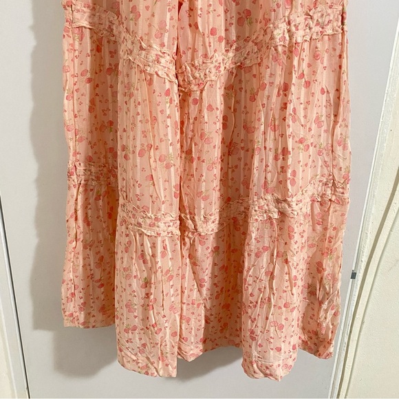 New Free Peoplel Emmaline Tiered Floral Wide Leg Pull-On Pants Peach Combo Sz L - Picture 9 of 16